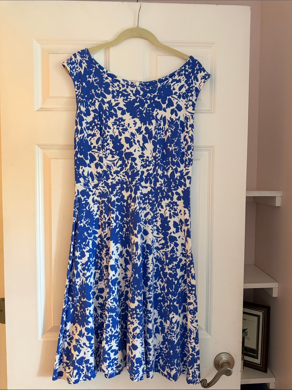 Talbots Blue and White Floral Midi Fit-and-Flare Dress - Picture 2 of 6